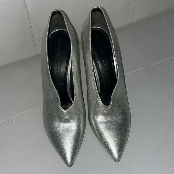Rare silver leather Stella Luna v cut booties heels 38 - Picture 2 of 13